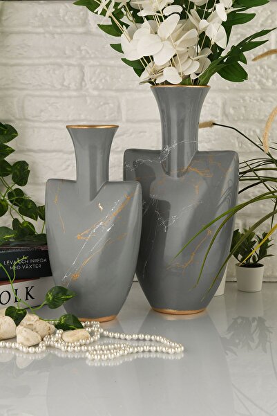 ANGDESİGN Angdesign Hitit Gray Ceramic Vase - Set of 2