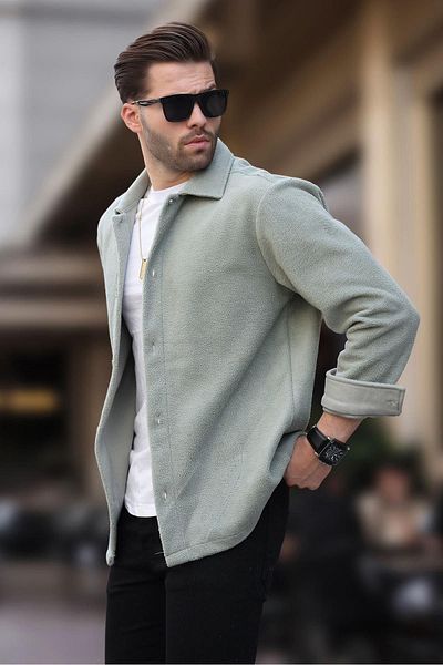 Madmext Herren-Fleece-Shirt 6753 – Mintgrün mit Knöpfen