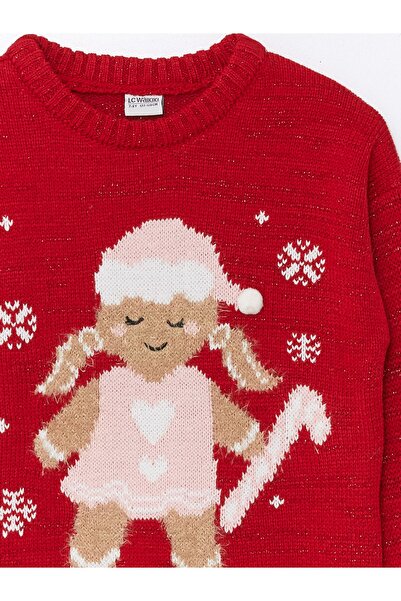 LC Waikiki Dziewczęcy sweter z dzianiny z okrągłym dekoltem i długim rękawem