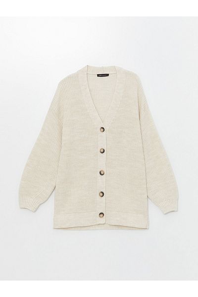 LC Waikiki Long Sleeve V-Neck Patterned Women's Knitwear Cardigan