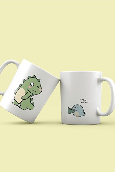 South Steel Dinozor Baskılı Couple Birbirini Tamamlayan Kupa Bardak