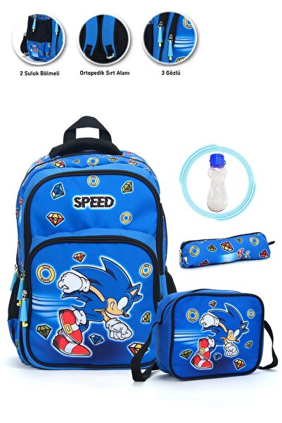 Mashotrend Speed Sonic Okul Çantası + Beslenme + Kalemlik + Suluk Super Sonic...