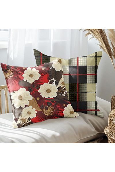 EJOYA 45cm Plaid and Floral Designed Pillow Set of 2 - 113633