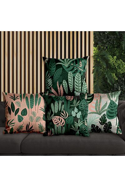 EJOYA Green Leaf Patterned Pillow Set of 4 - 45cm 113717