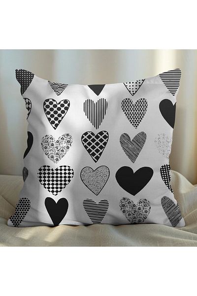 EJOYA 45cm Red Black Heart Designed Pillow Set of 2 - 113440