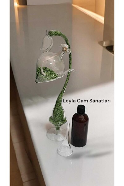 LEYLA CAM SANATLARI CAM ÜFLEME KANDİL ASMALI MODEL YEŞİL KUM + 100 ML KANDİL ...