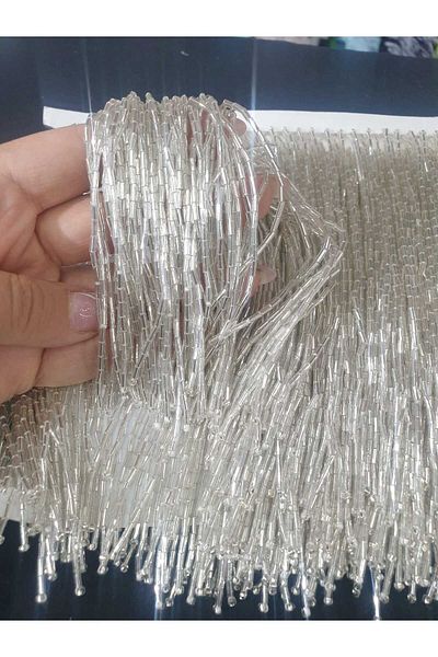 ESRA ŞELEM Silver Color Beaded Tassel Beaded Fringe Tassel Accessory Hobby Decorative Tassel