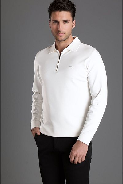 JR9 Men's White Polo Collar Zippered Knitwear Sweater 2326