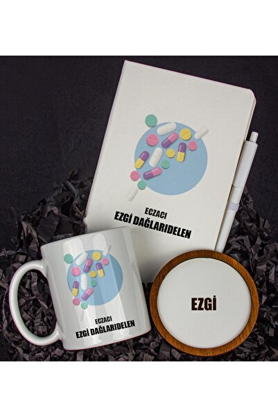 EJOYA Kişiye Özel Eczacı Tasarım Defter Kupa Ve Bardak Altlığı Seti 81424