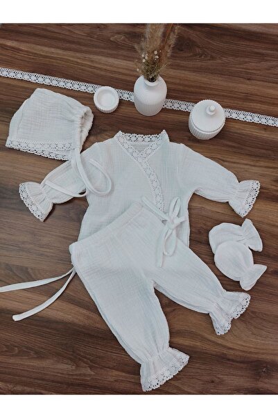 ykr design Yenidoğan 2 Kat Kız Bebek Müslin Hastane Çıkışı Seti
