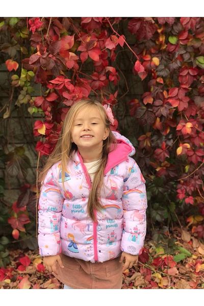 Mina Girl's Princess Patterned Printed Filled Inner Fleece Hooded Winter Inflatable Children's Coat & Coat