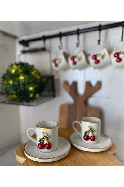 atabey home collection مجموعة أكواب بورسلين مكونة من قطعتين بتفاصيل ذهبية سعة 100 مل - مصنوعة من الكرز