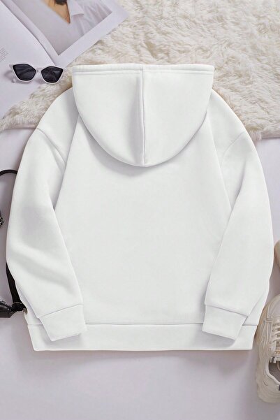 MODAGEN Білий світшот з принтом "Копійка" унісекс з капюшоном великого розміру