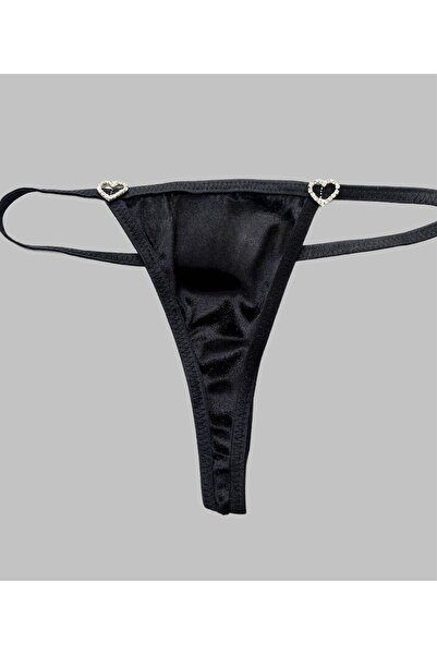 Lolipop Butik Taşlı Kalpli Kadife T-String Model Tanga