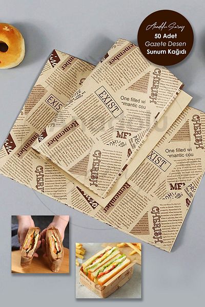 Anadolu Saray Self Patterned Oil Paper| 50 Pieces Vintage Newspaper Pattern Presentation Paper| Vintage Oil Paper