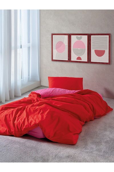 Cozy Home Popping Colors Single Duvet Cover Set - Sage, Red and Fuchsia