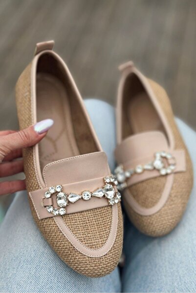 I Love Shoes Pore Hasır Taş Detaylı Kadın Loafer Bej