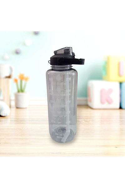 AHİR TİCARET 1500 ml Motivational Transparent Sports Water Bottle with Straw
