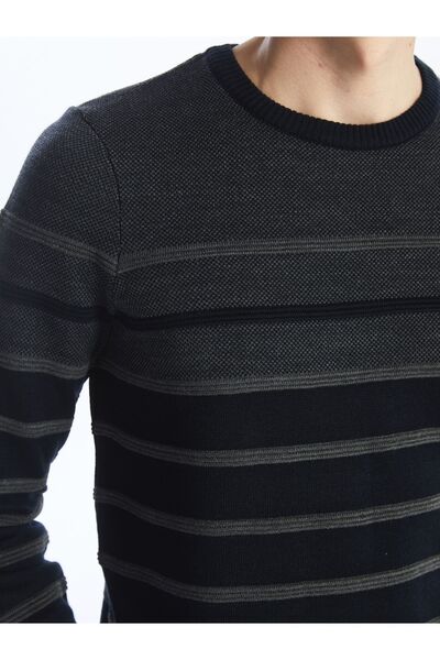 LC Waikiki Bisiklet Yaka Uzun Kollu Cizgili Erkek Triko Kazak - W4bl83z8