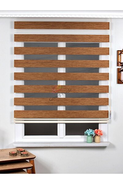 NetworkAvm Kahverengi Stor Zebra Perde Eteği Dilimli(alüminyum Kasa Metal Ayak