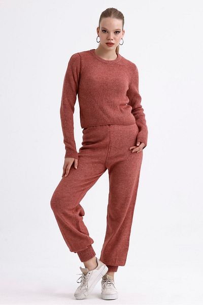 MD trend High Waist Women's Knitwear Sweater and Elastic Trousers - Crop Set