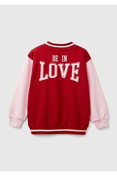 United Colors of Benetton Red V-Neck Sweatshirt - Girl, Ribbed Cuff, Contrast Color Detail