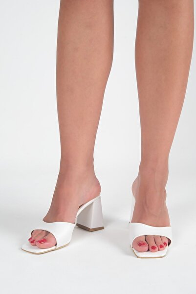 Aslının Butiği 9 cm Thick Coated Leather Heeled Slippers