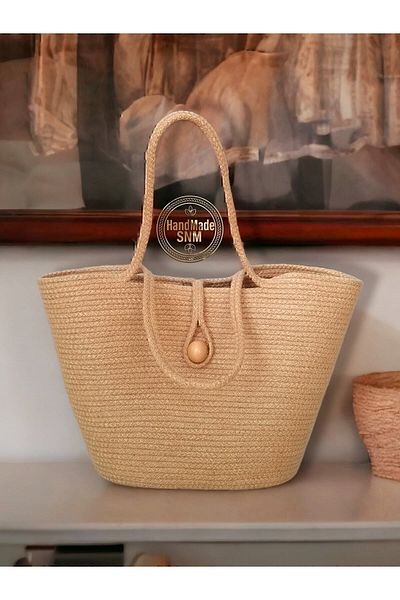 HandmadeSNM Ψάθινη τσάντα, Τσάντα παραλίας, Τσάντα ώμου