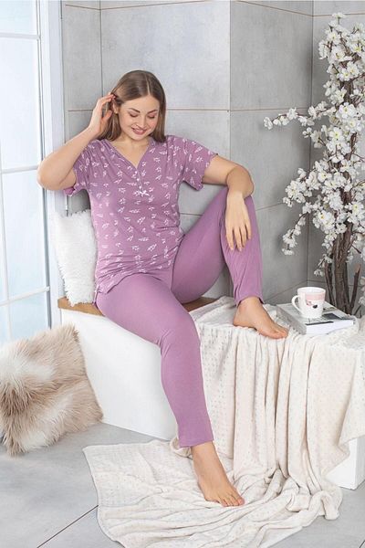şıklık durağı Summer Cotton Combed Plus Size Women's Pajamas Set