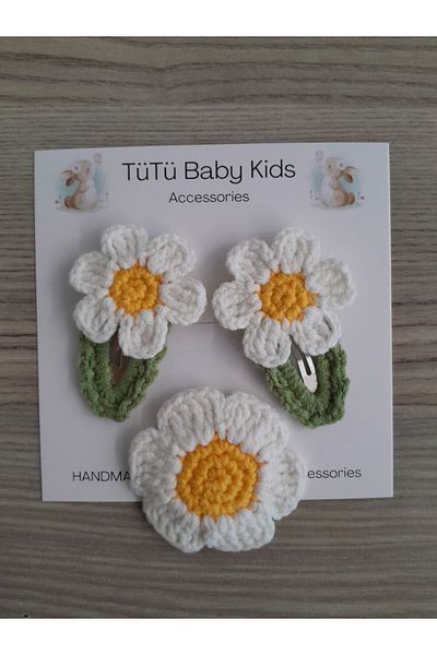 Accessories 3-Piece Daisy Knitted Set, Knitted Sister and Sister Combination Buckle Set