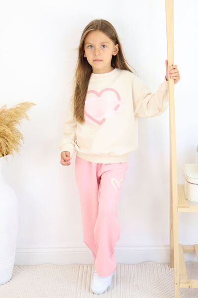 e-çocuk Girl's Lower Upper Set Heart Printed Pipe Leg 6824