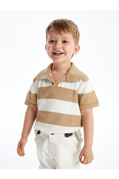 LC Waikiki Striped Polo Collar Sweater for Baby Boy - Short Sleeve
