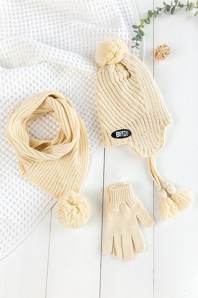 Babymod 4-8 ani Băiat Copil Pompon Eșarfă Beanie Mănuși Set
