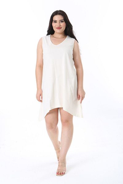 Şans V-neck Sleeveless Tunic - Women's, Plus Size, Bone Cotton Fabric 65n38226