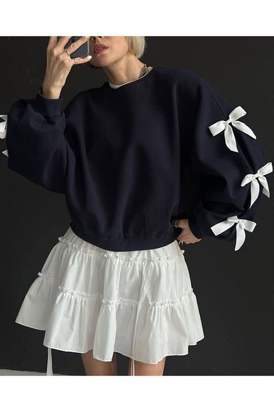 Pulli Collection Βασικό φούτερ με απλικέ μαύρη κορδέλα