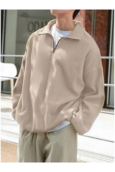 MOONBULL Erkek Sol Göğüs Etiket Detaylı Yarım Fermuarlı Oversize Polar Sweats...