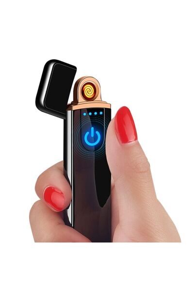 Genel Markalar Çift Taraflı Elektrikli Slim Lüks Usb Şarjlı Siyah Çakmak