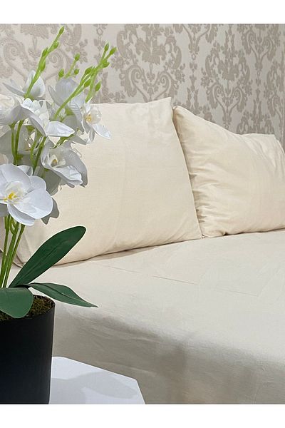 ZIMERA HOME ملاءة جاهزة مزدوجة من القطن بلون كريمي |   مفرش سرير ناعم ومرن وأنيق