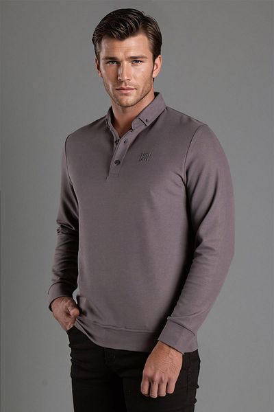 JR9 Men's Anthracite Textured Polo Collar Sweater 2331