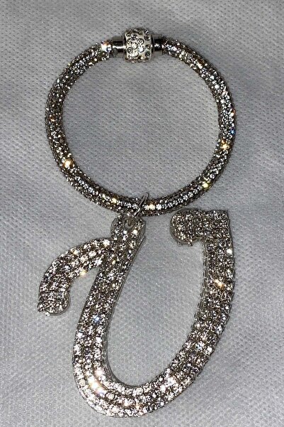 . Stone Bracelet Keychain with U Letter