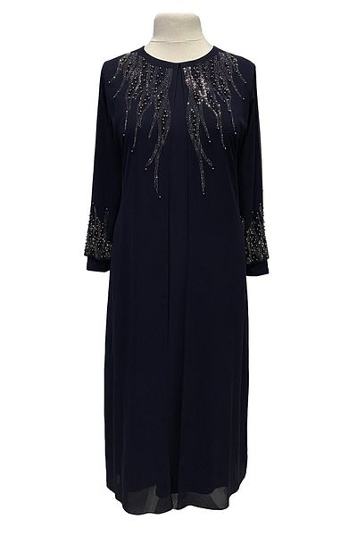 HESNA Μπλε Navy Alya Plus Size Κομψό Βραδινό Φόρεμα Mother με Κεντητό Πέτρα