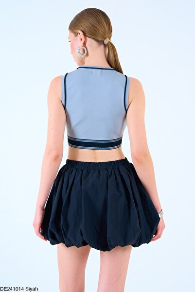 Liora Fustă neagră cu balon cu mini talie elastică pentru femei