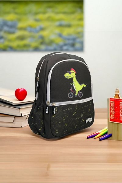 AGOÇANTA Geantă de școală primară cu model de dinozaur pentru băiat negru