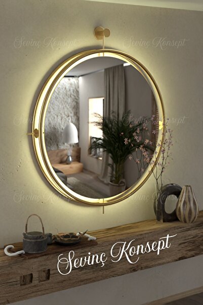 SEVİNÇ KONSEPT Istanbul Gold Kablosuz Led'li Ayna, Metal Dekoratif Hol Duvar Salon Mutfak Banyo Ofis Makyaj Aynası