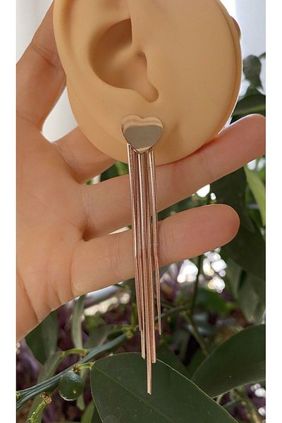 Arescollection Stainless steel heart Italian chain pendant earrings