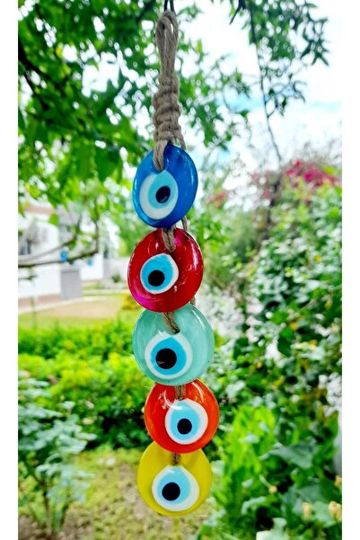 ella'nın çarşısı Renkli Cam Nazar Boncuklu  Bahçe Balkon Süsü 5 adet Renkli 4...
