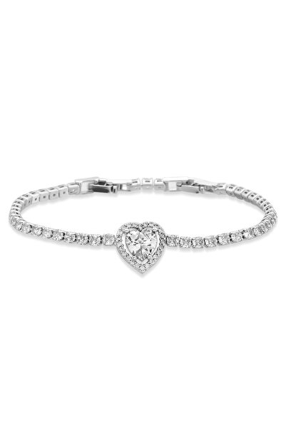Ressia Gümüş Kaplama Zirkon Taşlı Kalp Model Su Yolu Bileklik