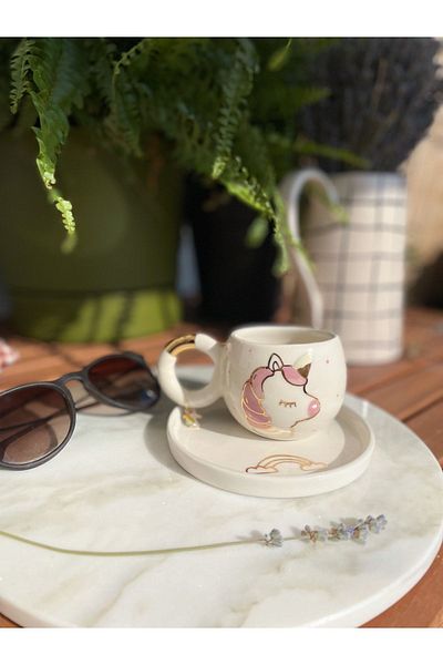 Mugtasarım 24K Gold Gilded Unicorn Handmade Double Turkish Coffee Cup