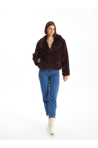 LC Waikiki LCW Vision Claret Red Jacket Collar Damen-Plüschmantel