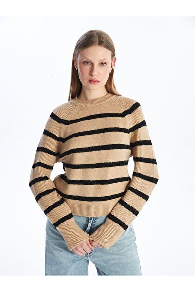 LC Waikiki Γυναικείο πλεκτό πουλόβερ με ριγέ μακρυμάνικο λαιμόκοψη - W48800z8